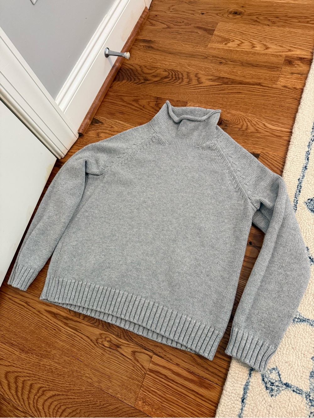 Lands' End Roll Neck Cotton Sweater Grey Size Small